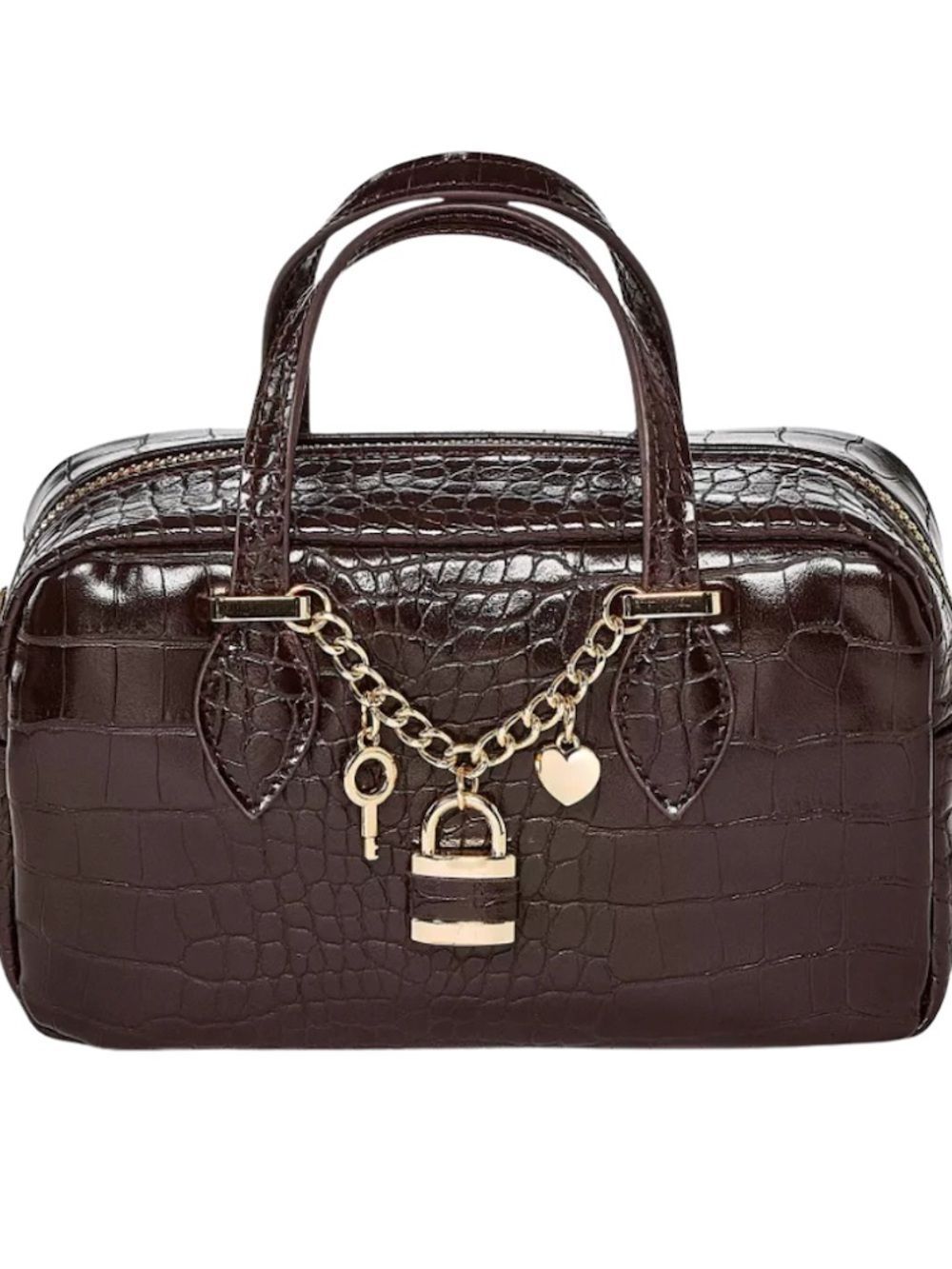 A New Day Classic Croc-Embossed Deep Chocolate Brown Faux Leather Small Satchel